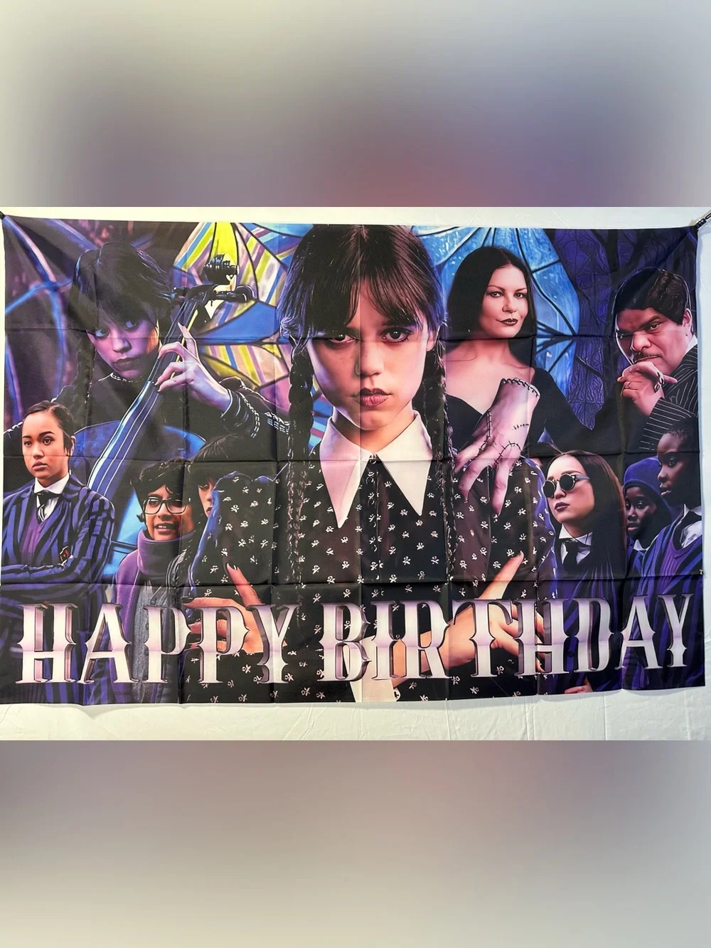 Wednesday Addams Happy Birthday Backdrop Banner 5x3Ft.